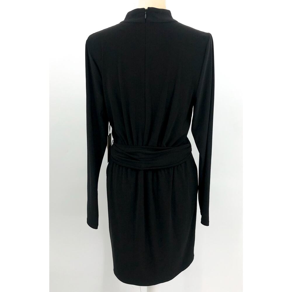 HALOGEN Women's Long Sleeve Ring Belted Dress Large Rich Black Jersey NWT - Picture 4 of 10